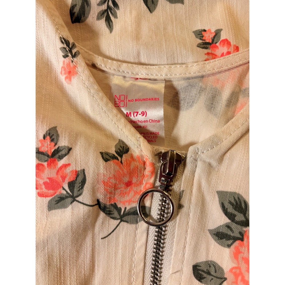 Y2K No Boundaries Floral Zip Front Denim Mini Dress Peach Pink Cream Size M - Picture 3 of 4